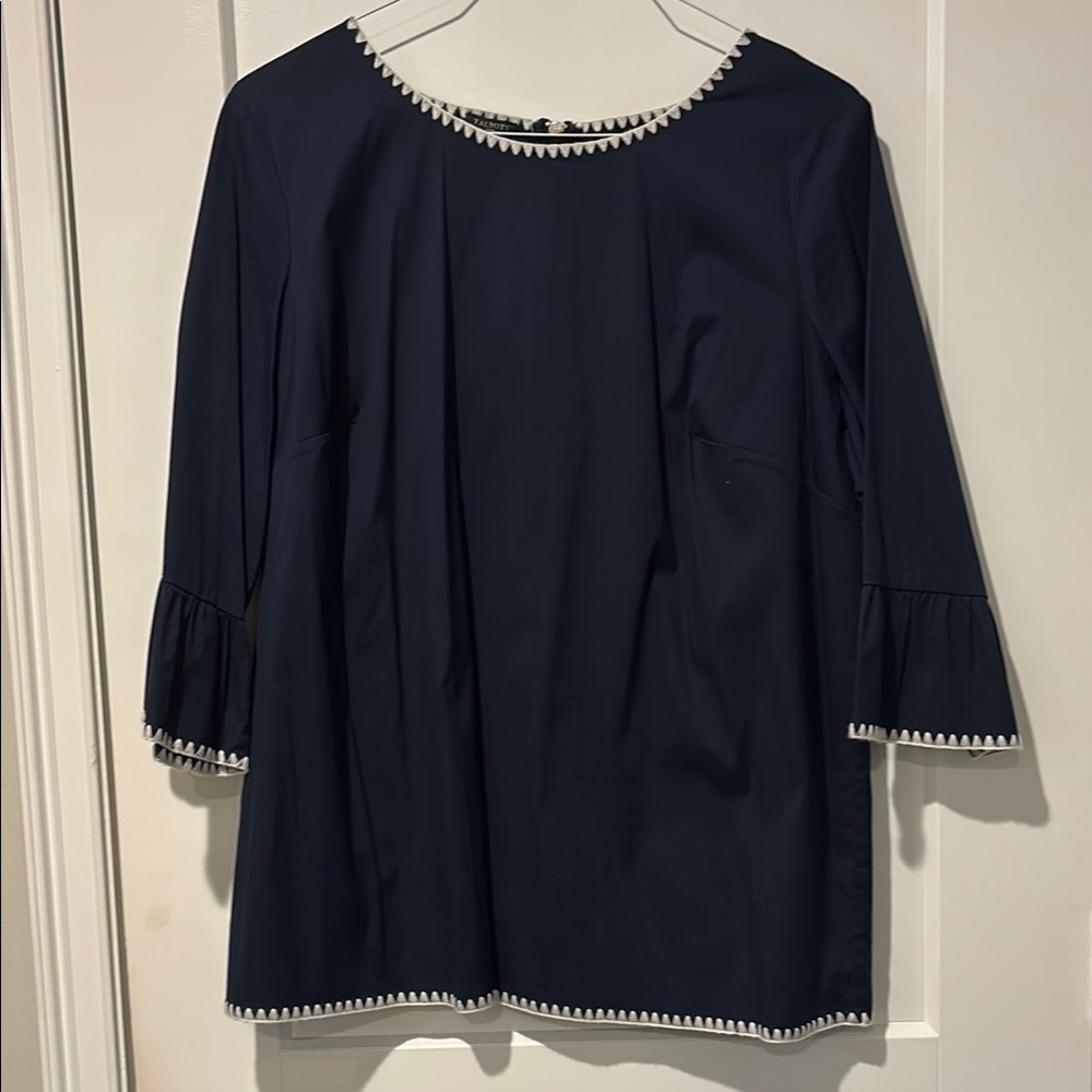 Talbots Navy Blue Blouse with White Trim